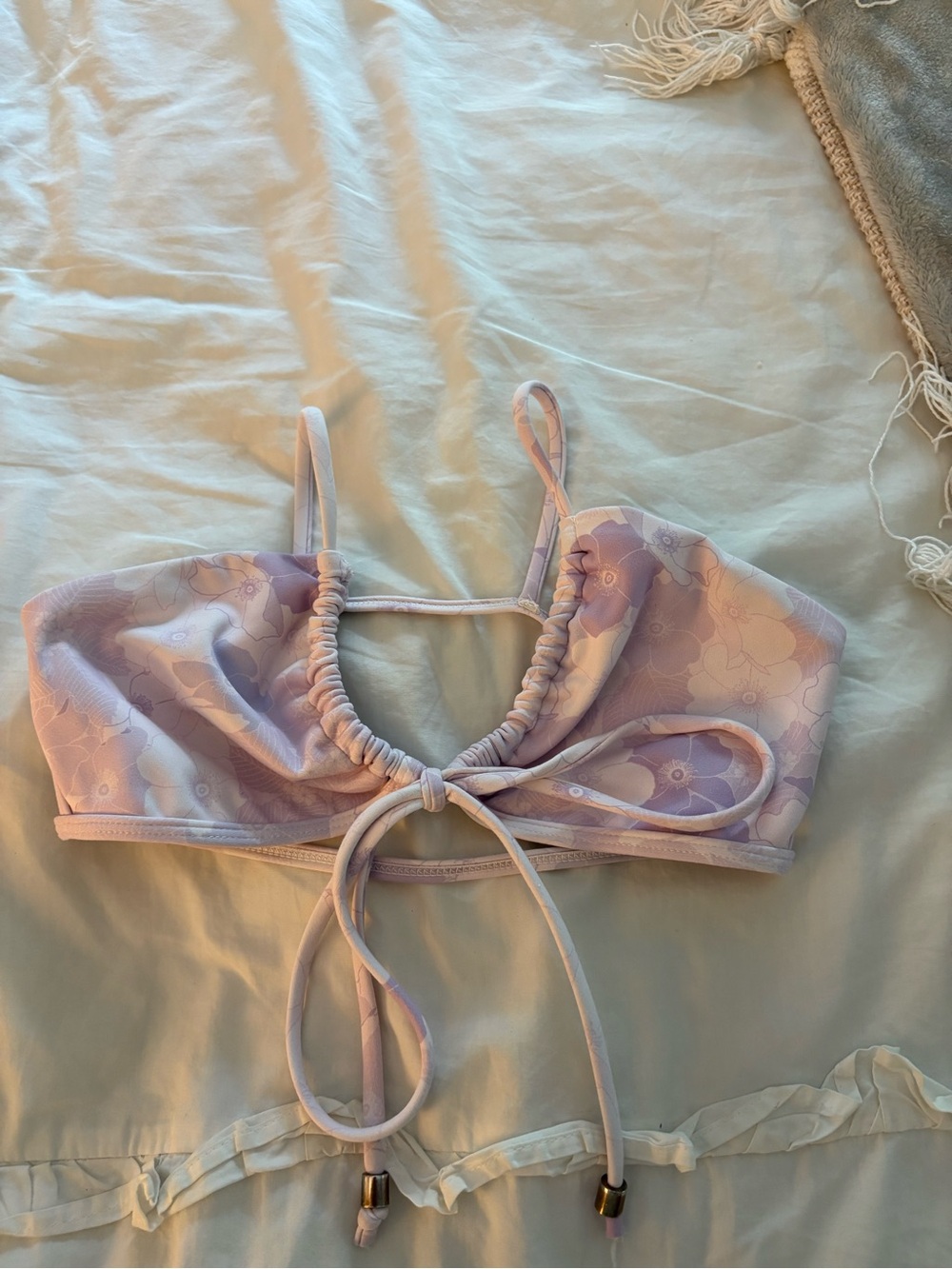 Lavender Floral Tie-Front Bikini top